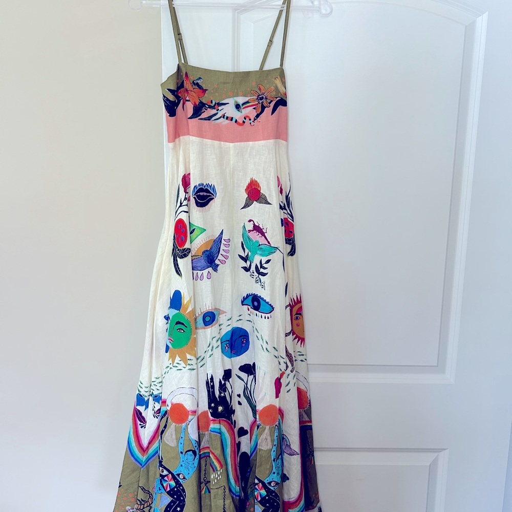 ALEMAIS Evergreen printed linen dress